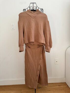 Petite Studio NYC Ellis Sweater and Skirt Matching Set Camel Brown
